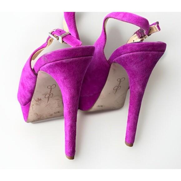Jessica Simpson Fuchsia Platform Stilleto Heels Size 7 Suede Peep Toe - Picture 2 of 6